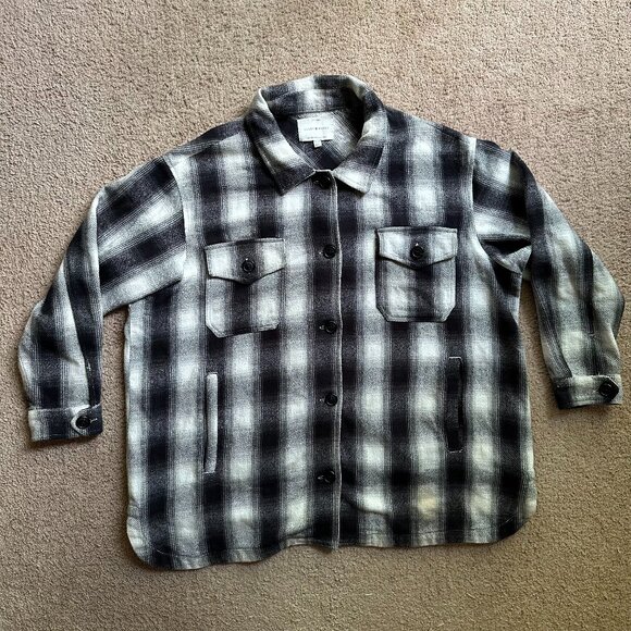 Lucky Brand Shirt Womens 1X Button Up Spread Collar Flannel Plaid Pockets Thick - Picture 1 of 11